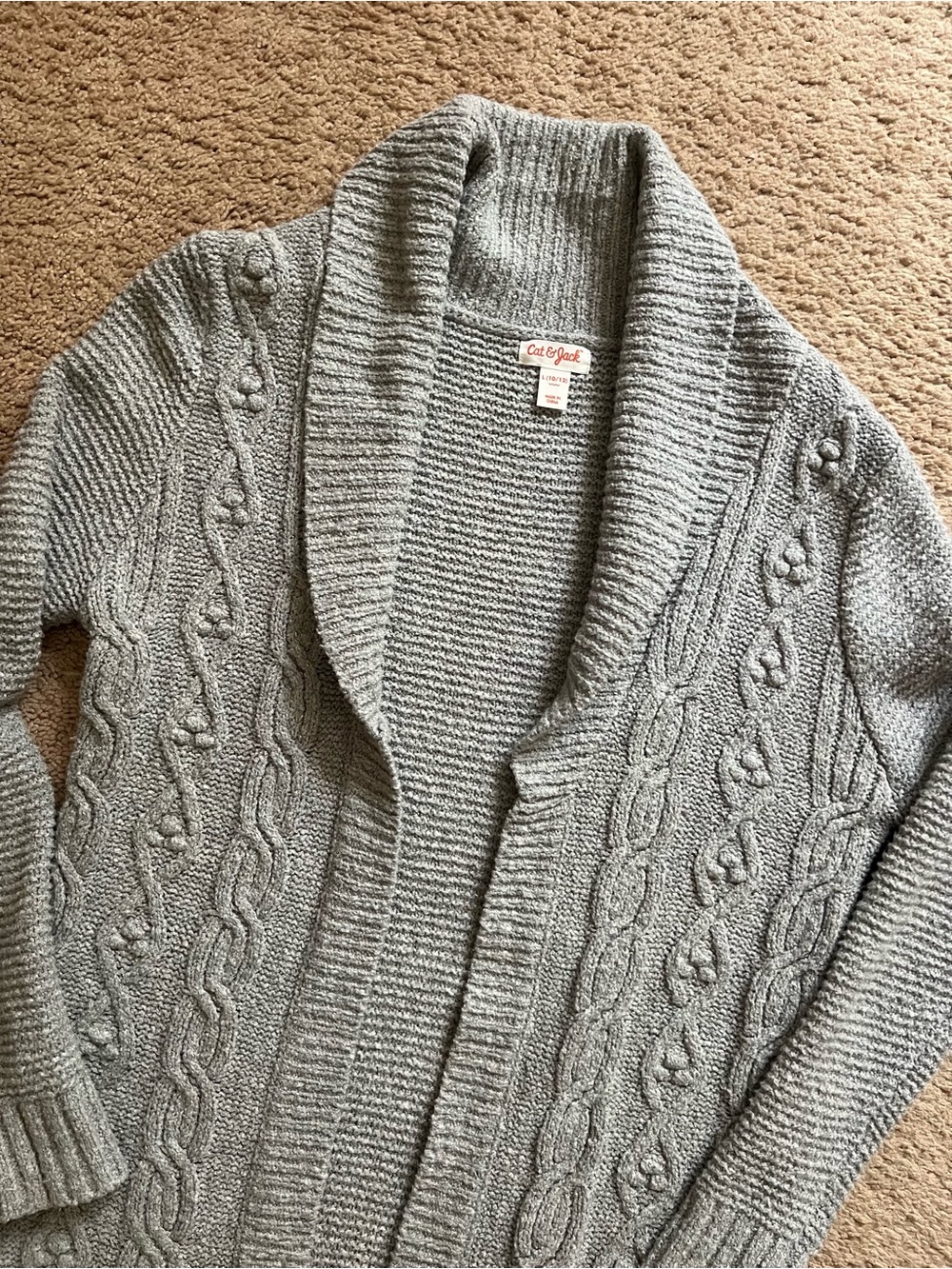 Cat & Jack Light Gray Cable-Knit Shawl Cardigan